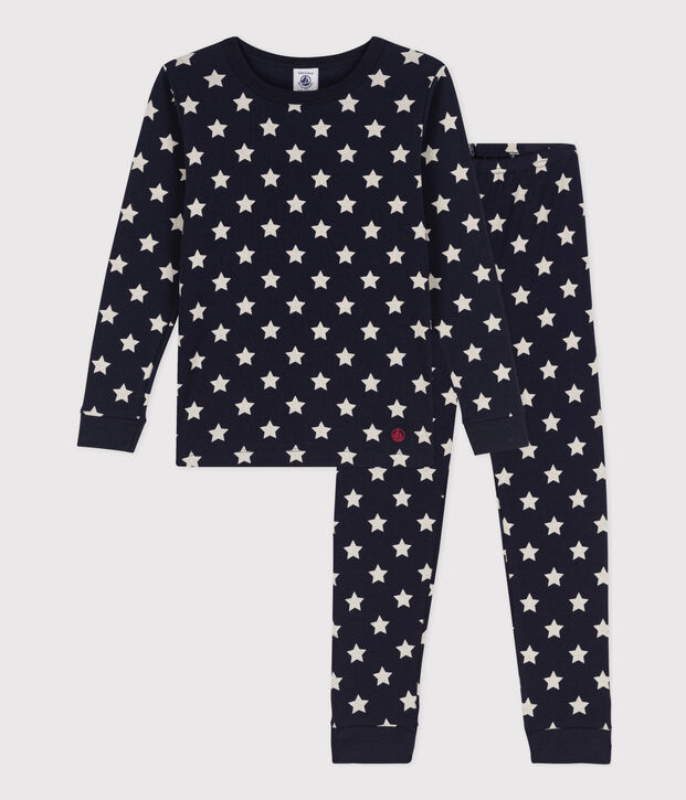 Pyjama ajust&eacute; &eacute;toiles en coton enfant bleu/blanc
