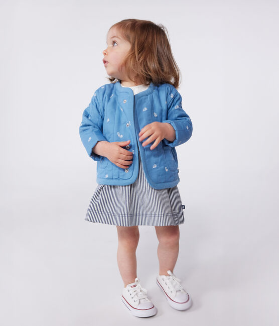 Babyjasje van gewatteerd katoen met bloemenprint blauw ALASKA/wit MARSHMALLOW