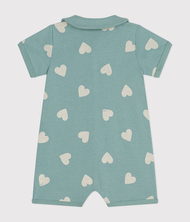 Combinaison courte en coton b&eacute;b&eacute; vert/&eacute;cru