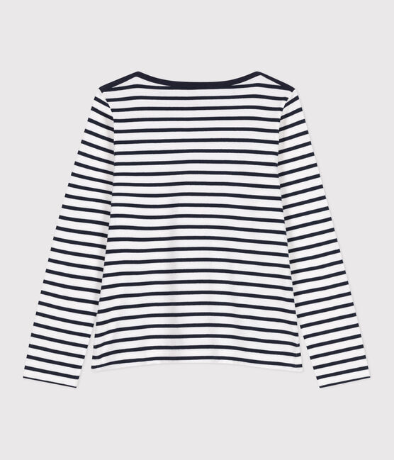 Katoenen marineshirt met lange mouw voor dames wit MARSHMALLOW/blauw SMOKING