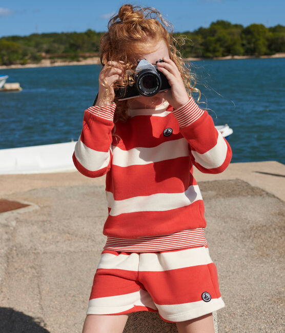 Sweatshirt enfant mixte en coton à rayures rouge AURORA/ AVALANCHE