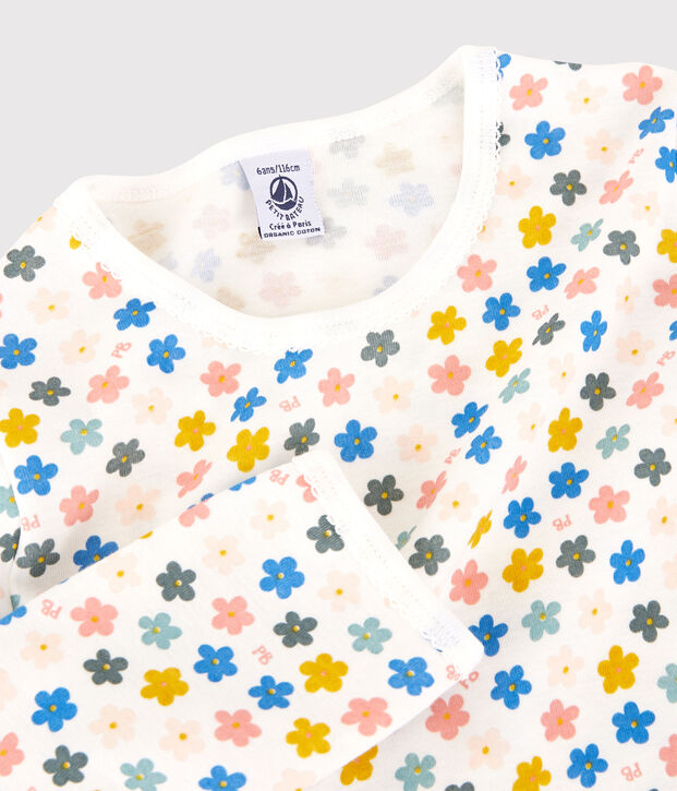 Pyjama fleurs phosphorescentes petite fille en coton blanc/multicouleur