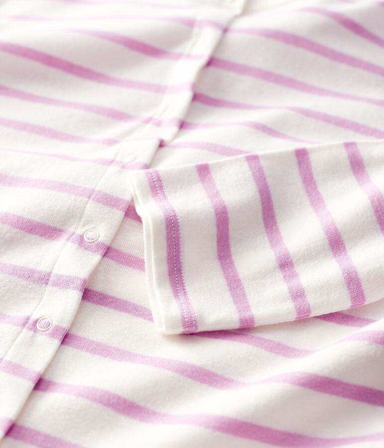 Gestreepte Damescardigan van katoen/linnen wit/roze