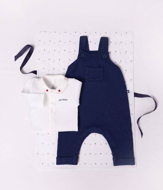 Babybody met geborduurd kraagje en opschrift op de borst wit/rood