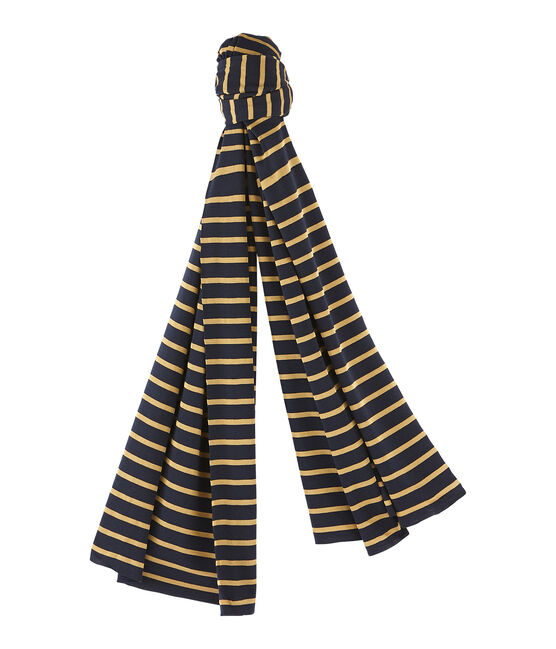Echarpe rayée et satinée pour femme bleu SMOKING/jaune BRINDILLE SATIN