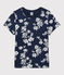Tee-shirt LE DROIT col rond en coton bio Femme bleu MEDIEVAL/blanc MARSHMALLOW