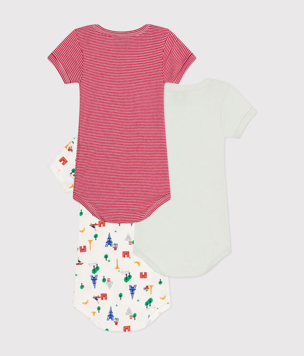 Lot de 3 bodies manches courtes Paris en coton b&eacute;b&eacute; multicouleur