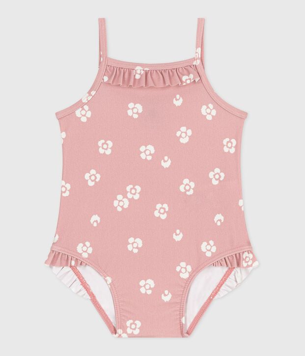 Maillot de bain b&eacute;b&eacute; une pi&egrave;ce &agrave; volants, imprim&eacute; fleuri rose/blanc