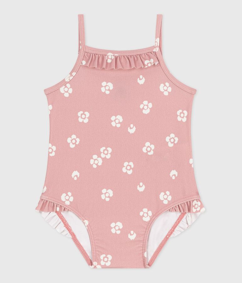 Maillot de bain b&eacute;b&eacute; une pi&egrave;ce &agrave; volants, imprim&eacute; fleuri rose/blanc