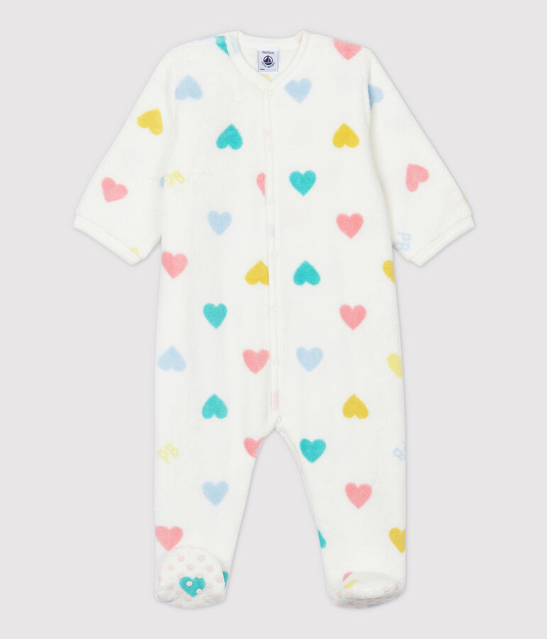 Overpyjama met hartjes van fleece wit MARSHMALLOW/wit MULTICO