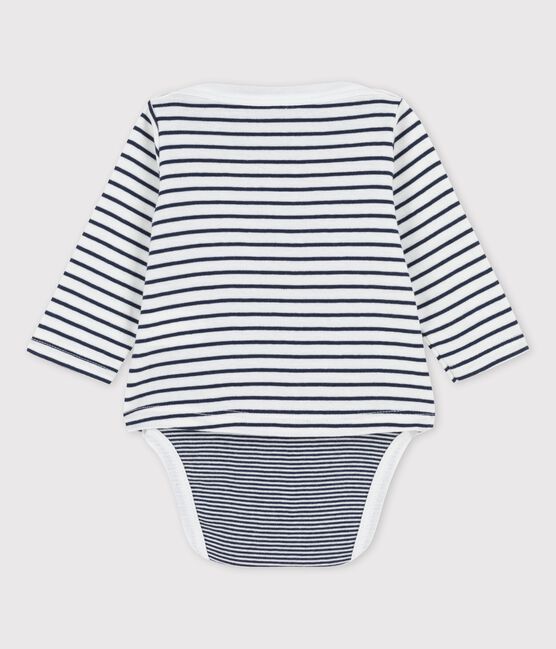 Marinière-body van biokatoen voor baby's wit MARSHMALLOW/blauw SMOKING
