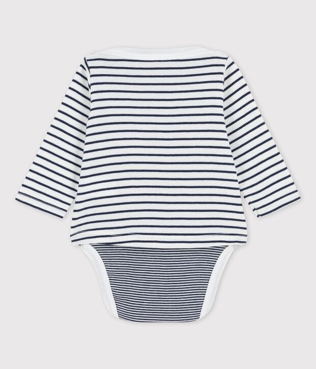 Body marini&egrave;re en coton bio b&eacute;b&eacute; blanc/bleu