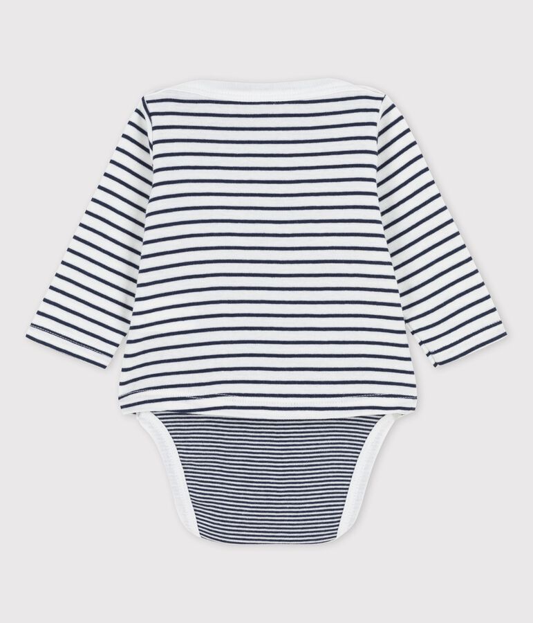 Body marini&egrave;re en coton bio b&eacute;b&eacute; blanc/bleu