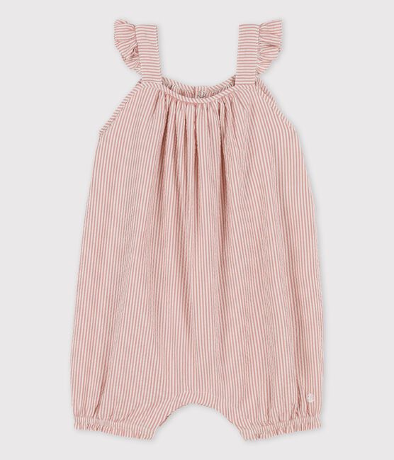 Combinaison courte en seersucker bio bébé rose PAPAYE/ MARSHMALLOW