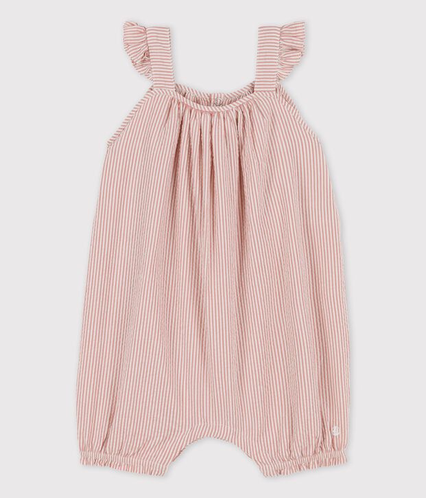 Kort pakje in biologische seersucker voor baby's roze/wit