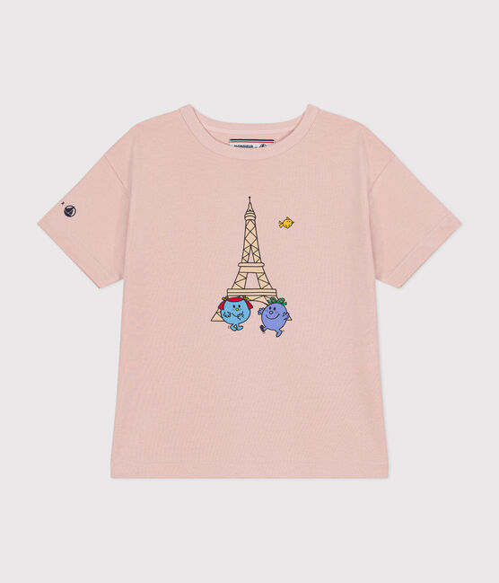 Katoenen T-shirt met Monsieur Madame-motief voor kinderen roze SALINE