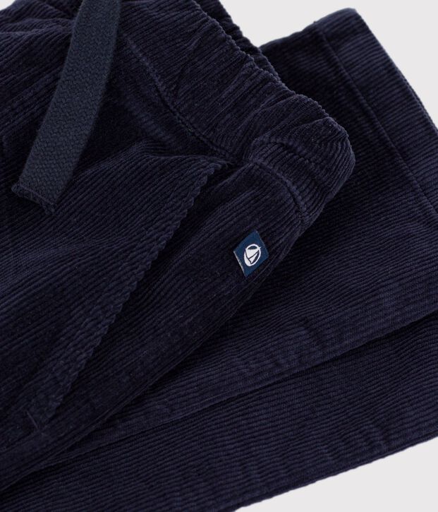 Pantalon droit enfant en velours bleu marine