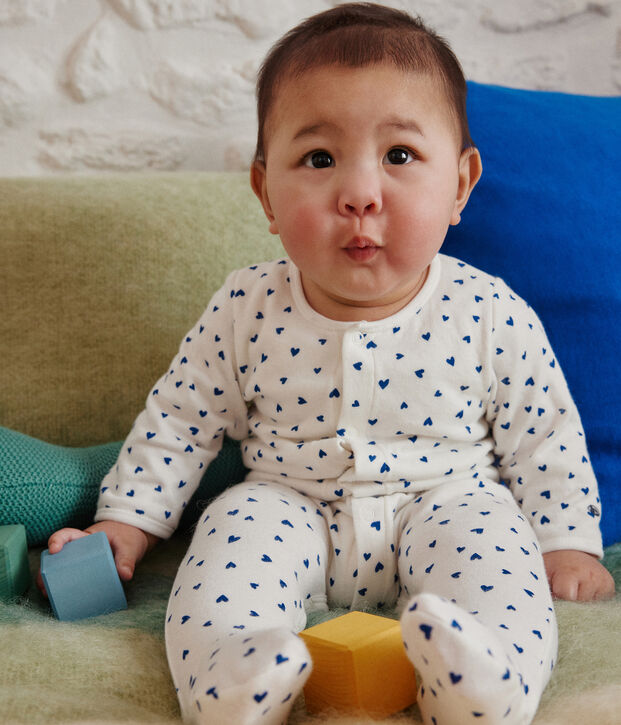Bodyjama met hart in tubic wit/blauw