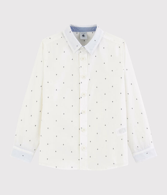 Popeline overhemd met lange mouwen voor jongens wit MARSHMALLOW/blauw SMOKING