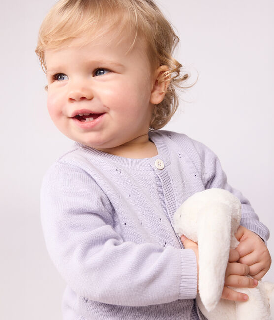 Effen gebreid babyvestje in katoen purper PARME