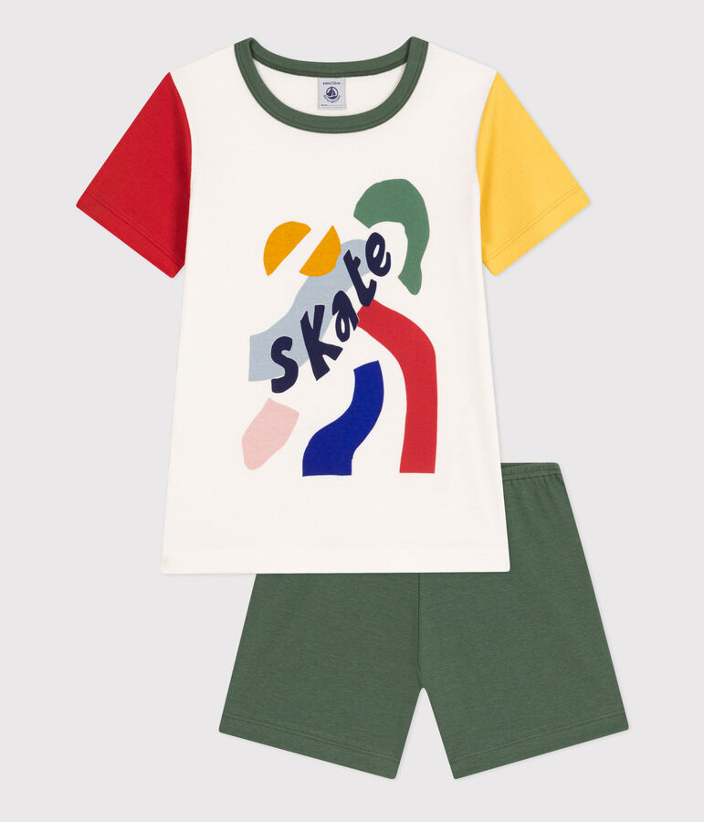 Pyjama short uni en coton enfant blanc/multicouleur