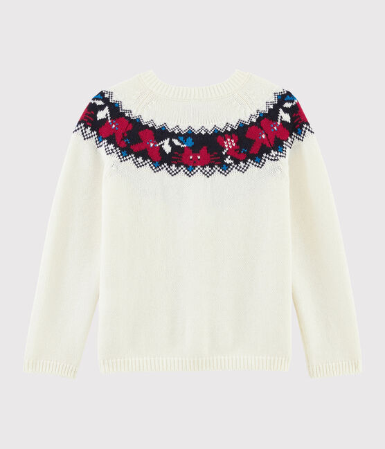 Katoenen, wollen cardigan meisjes kinderen wit MARSHMALLOW/wit MULTICO