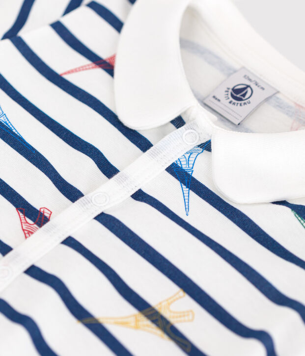 Combinaison courte b&eacute;b&eacute; en coton Paris blanc/multicouleur