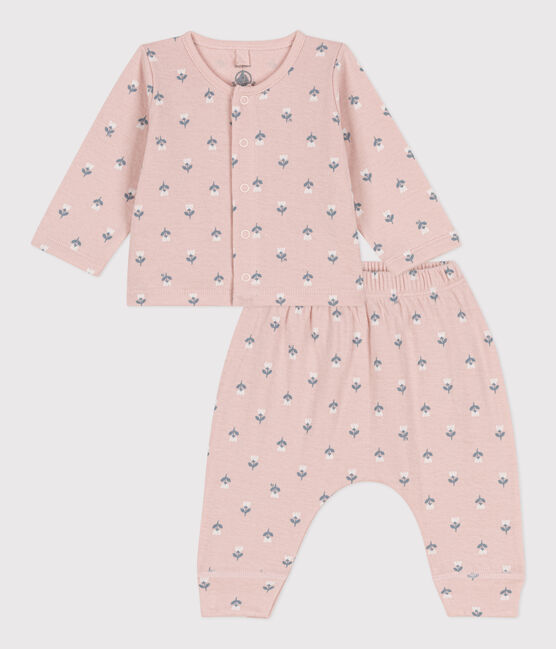 Ensemble imprimé en tubique bébé rose SALINE/blanc MULTICO