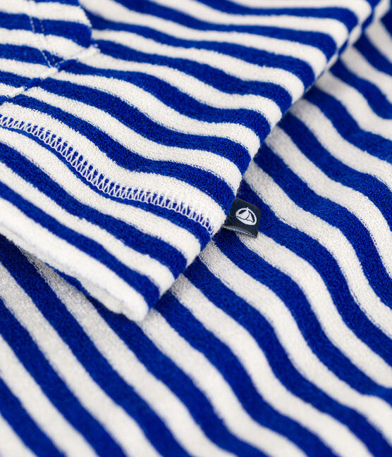 Sweatshirt rayé à capuche en bouclette éponge enfant bleu SURF/ AVALANCHE