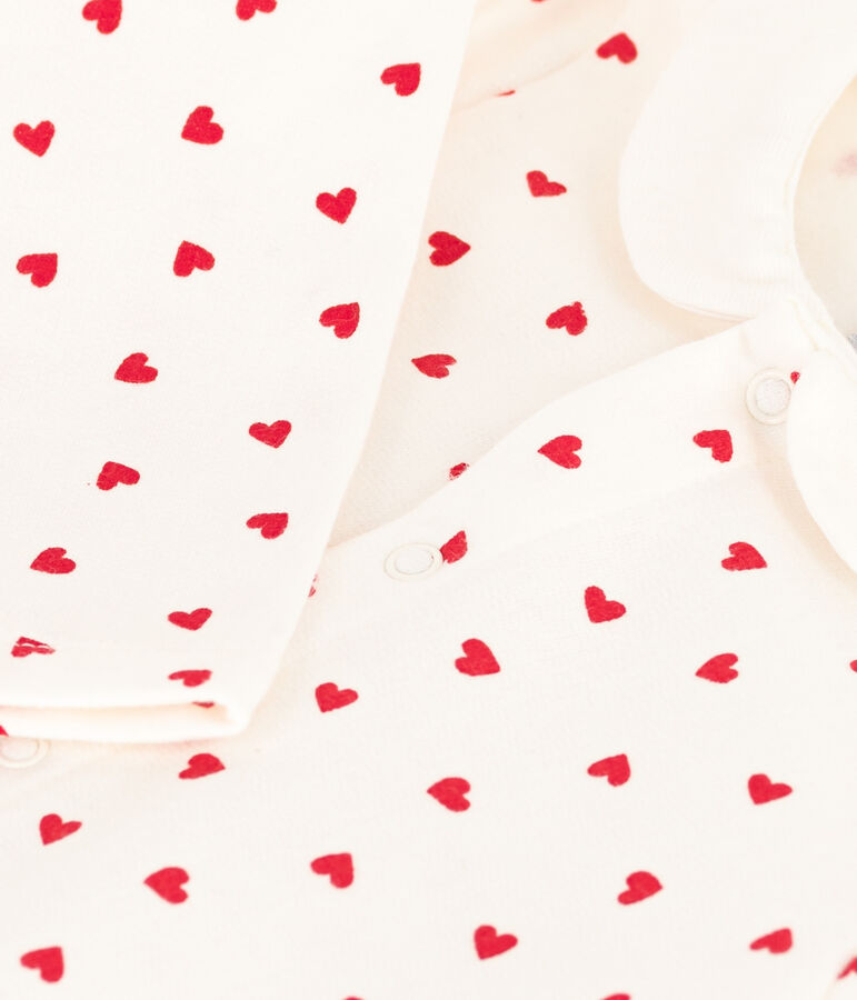 Lang pakje me hartjesprint in molton voor baby's wit MARSHMALLOW/rood TERKUIT