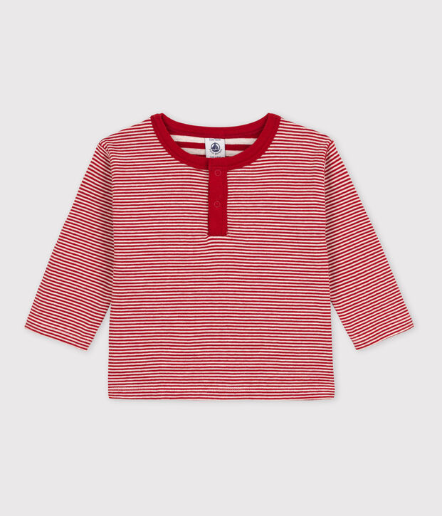 Baby-T-shirt met lange mouwen milleraies-strepen van tubic rood/beige