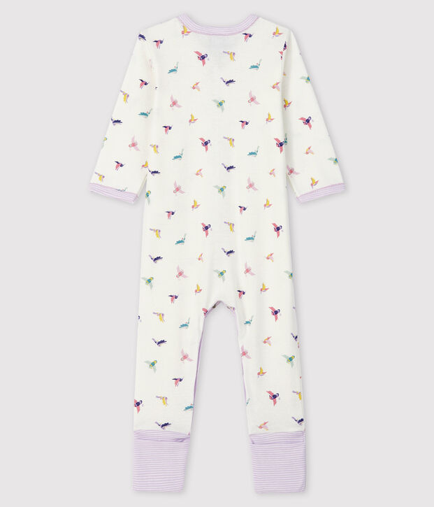 Slaappakje met verwijderbare voetjes van ribstof voor baby meisje wit/multicouleur