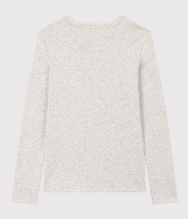 L'Iconique, T-shirt met lange mouw van effen ribstof voor dames BELUGA CHINE