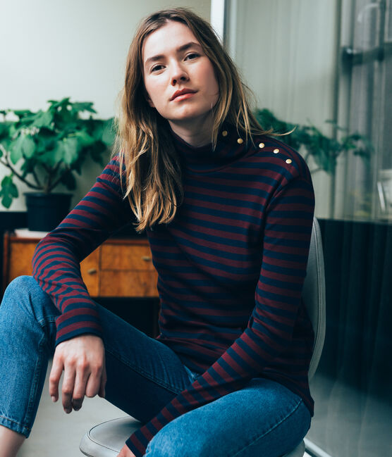 Sous-pull femme uni bleu SMOKING/rouge OGRE