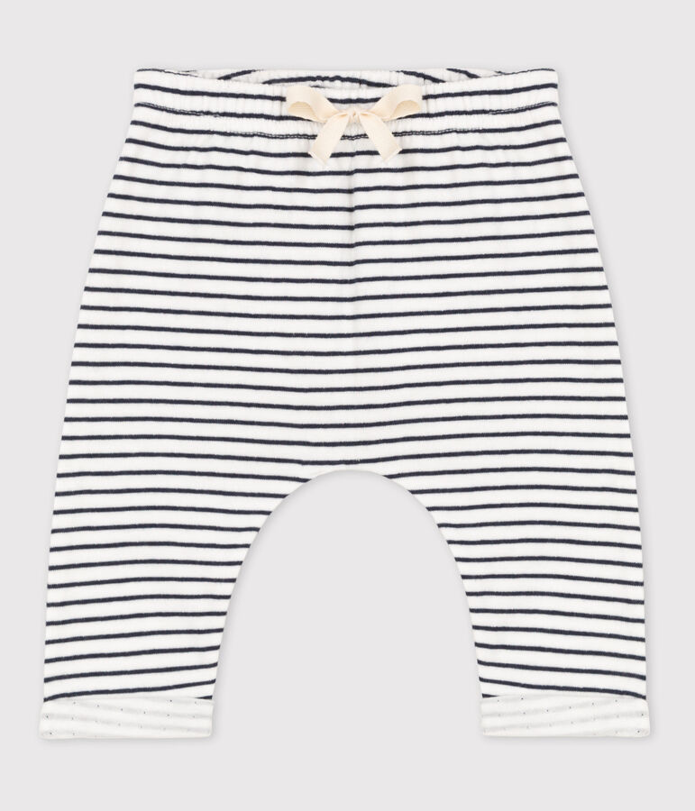 Pantalon &agrave; rayures marini&egrave;res b&eacute;b&eacute; en tubique en coton blanc/bleu