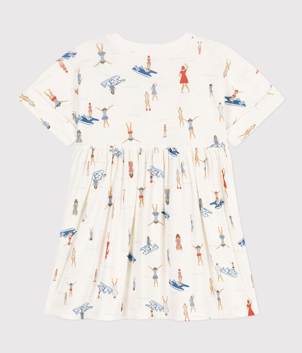 Meisjesjurk met korte mouwen in katoen wit/multicouleur