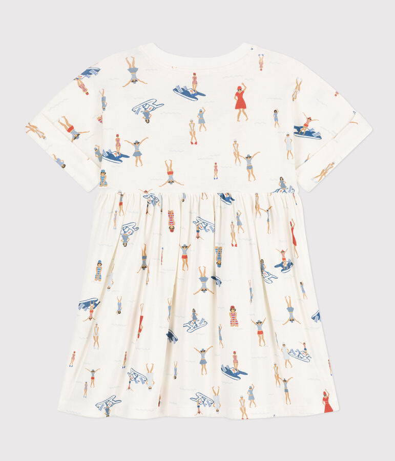 Robe manches courtes en coton enfant fille blanc/multicouleur