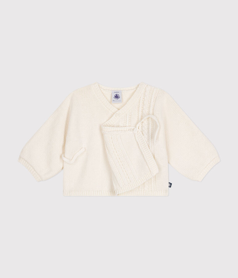 Cardigan en laine et coton b&eacute;b&eacute; blanc