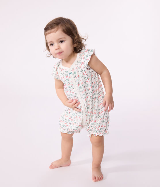 Kort babypakje van katoen met met bloemenprint wit MARSHMALLOW/wit MULTICO