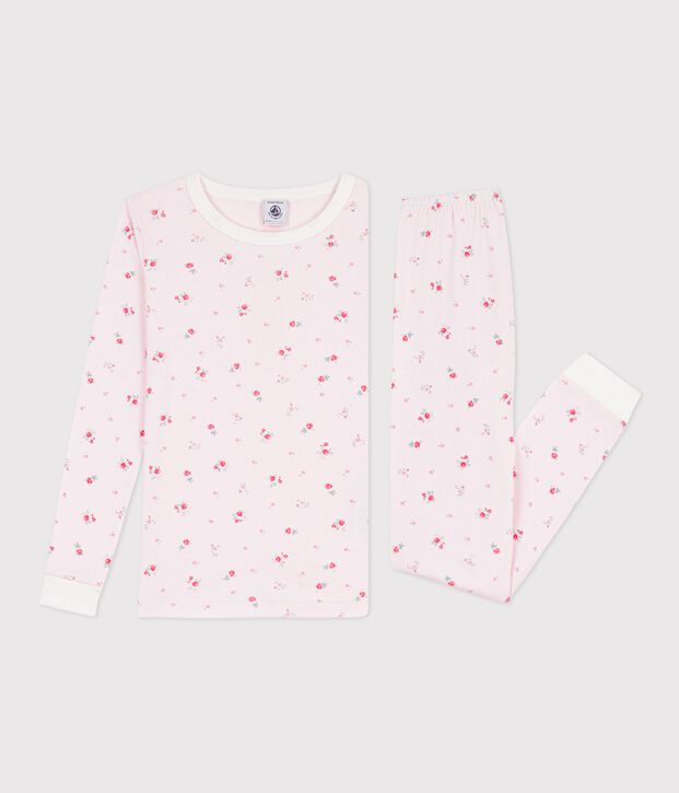 Nauw ansluitende katoenen kinderpyjama met bloemenprint roze/multicouleur