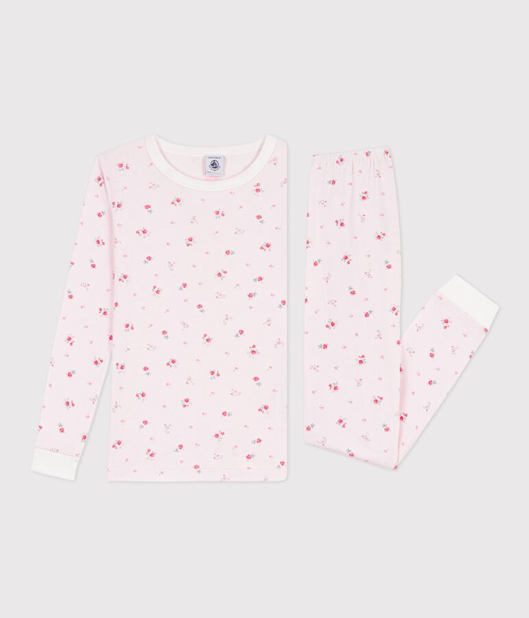 Nauw ansluitende katoenen kinderpyjama met bloemenprint roze BARELY/ MULTICO