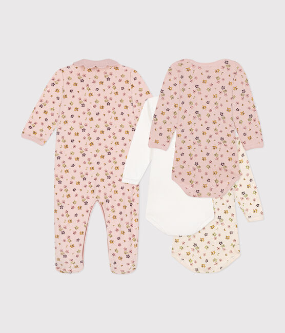 Coffret pyjama et 3 bodies fleurs bébé variante 1