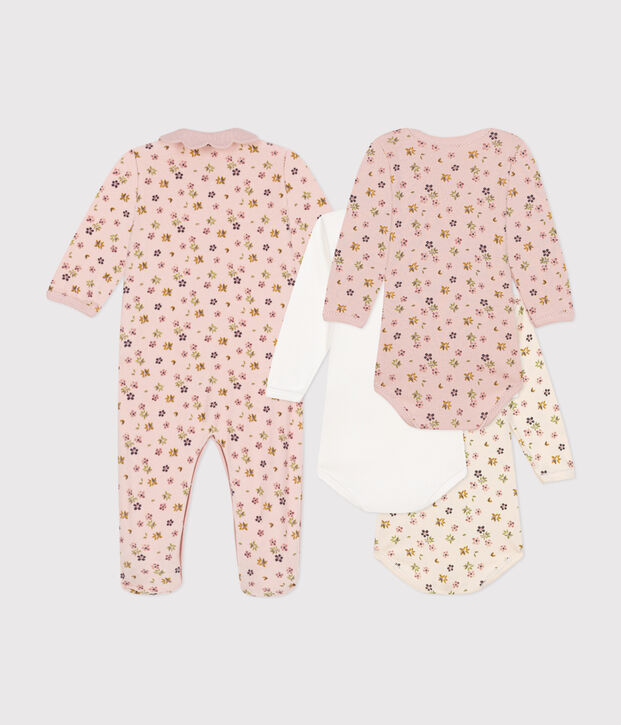 Coffret pyjama et 3 bodies fleurs b&eacute;b&eacute; multicouleur