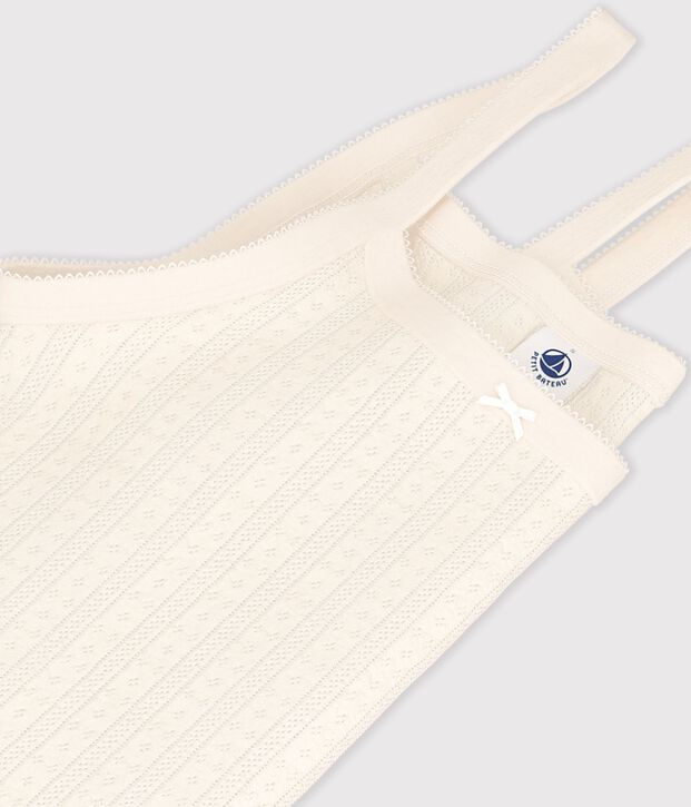 Chemise &agrave; bretelles femme en coton ajour&eacute; blanc cass&eacute;