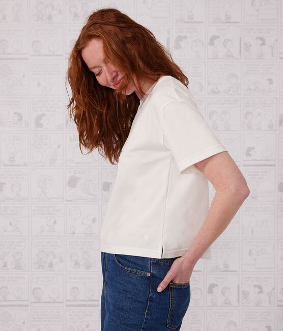 LE BOXY, katoenen T-shirt voor dames wit MARSHMALLOW