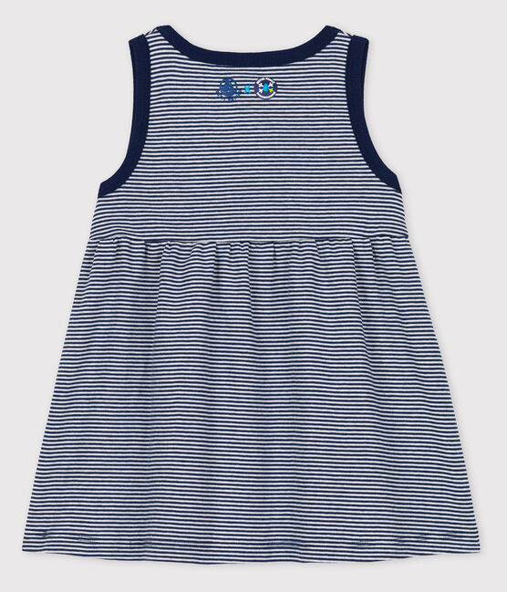 Petit Bateau x Water Family jurk voor baby's blauw MEDIEVAL/wit MARSHMALLOW