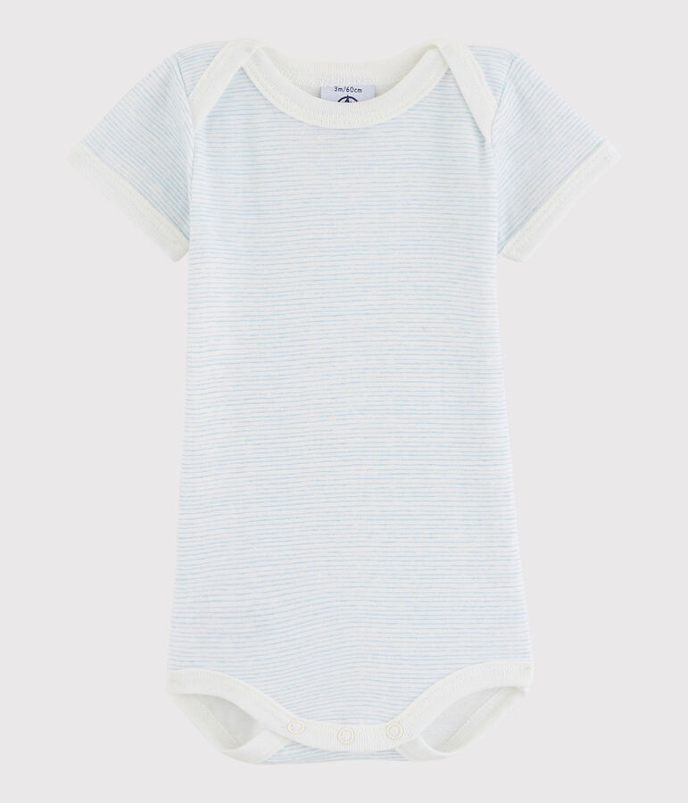 Rompertje met korte mouwen babymeisje - babyjongen wit/blauw