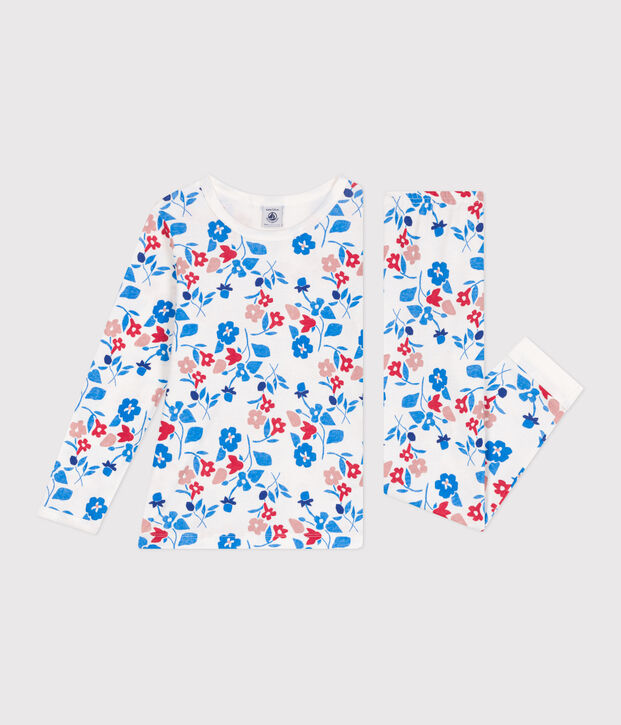 Kinderpyjama in tubic met bloemenprint wit/multicouleur