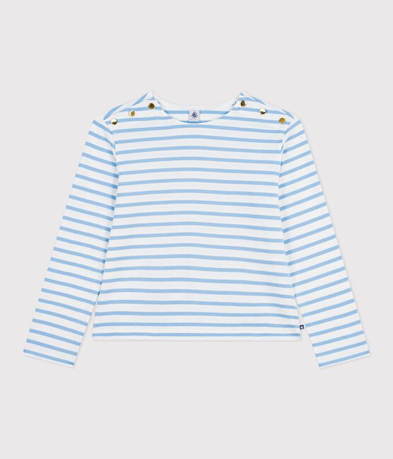 Gestreept katoenen marineshirt voor dames blauw MARSHMALLOW/ FLO