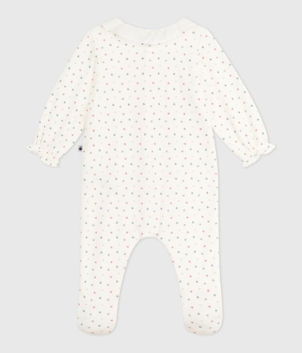 Fluwelen babypyjama met kraag en hartjesprint wit/multicouleur